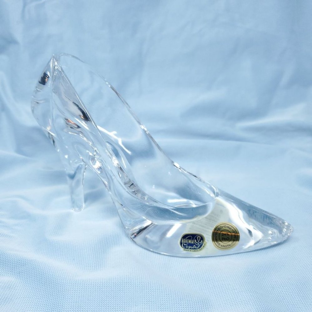 Bohemia Czech Lead Crystal Glass Princess Cinderella Slipper High Heel Shoes